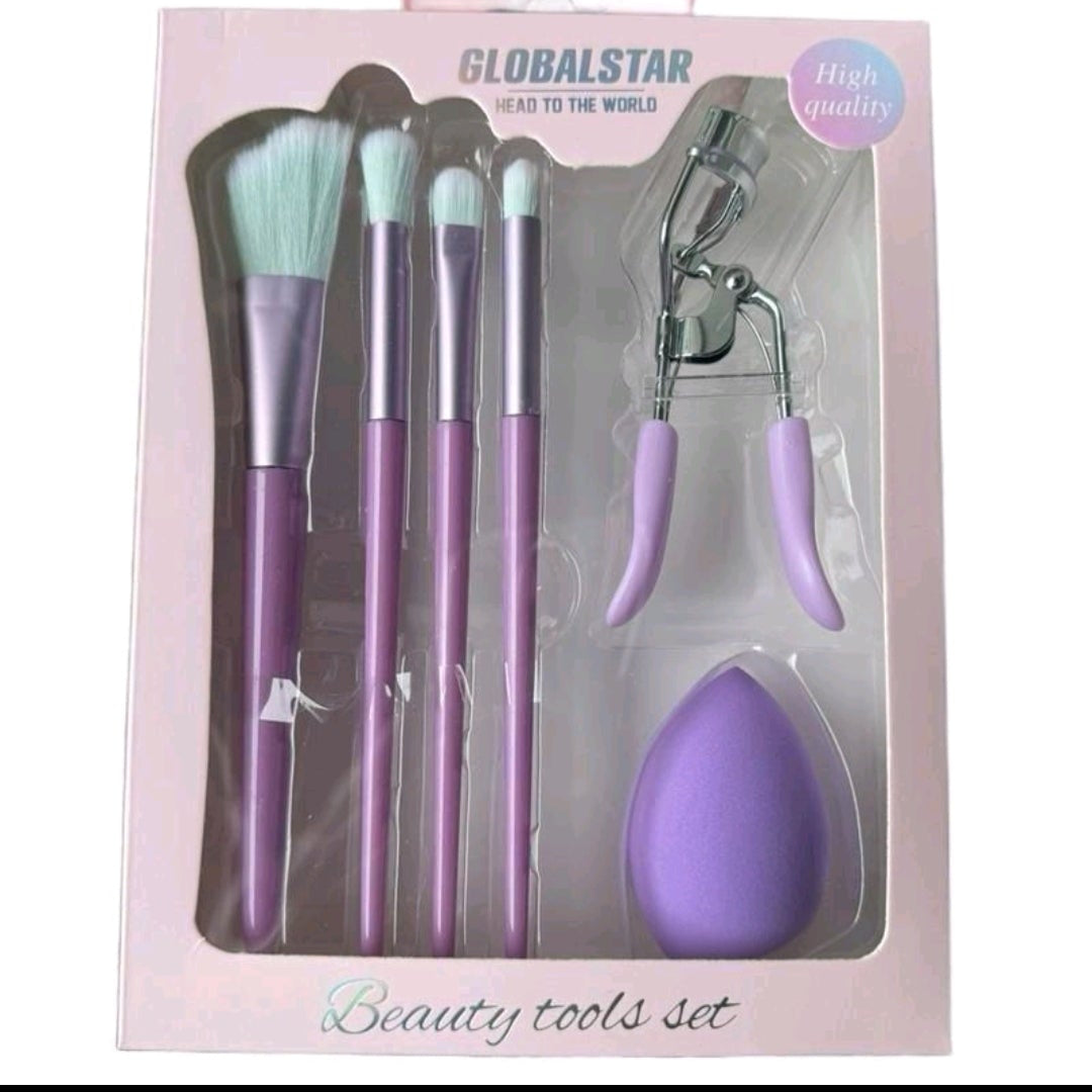 PURPLE MAKEUP SET (Brush+Curler+Beauty Blender)