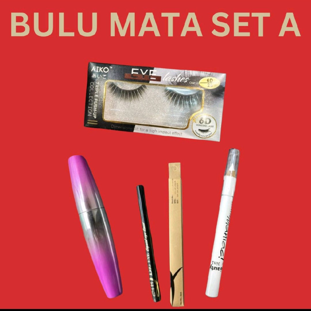 COMBO SET BULU MATA SET A (FAKE EYELASH+ WHITE EYELINER+ MASCARA + BLACK LIQUID EYELINER)