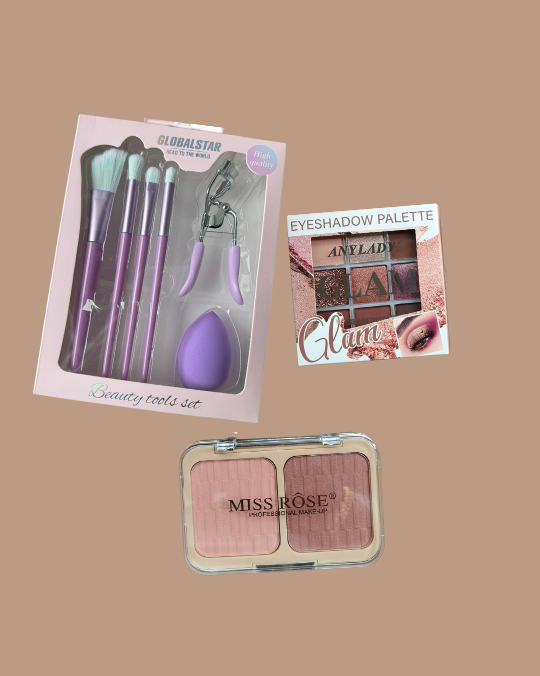 COMBO BLUSHER EYESHADOW (EYESHADOW+BLUSHER DUO+ PURPLE BRUSH SET)