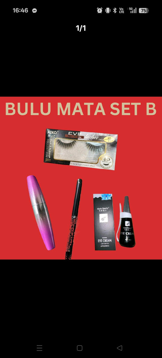 COMBO BULU MATA SET B  (FAKE EYELASH+ GLUE+ MASCARA + TWIST CELAK HITAM)
