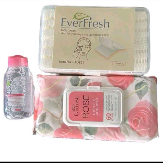 COMBO Makeup Remover  (Rose wipes + Miracle water+ Cotton pad)