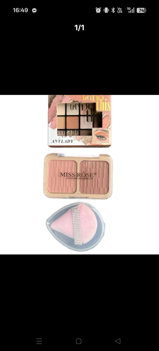 COMBO BLUSHER EYESHADOW (EYESHADOW+BLUSHER DUO+ PUFF)