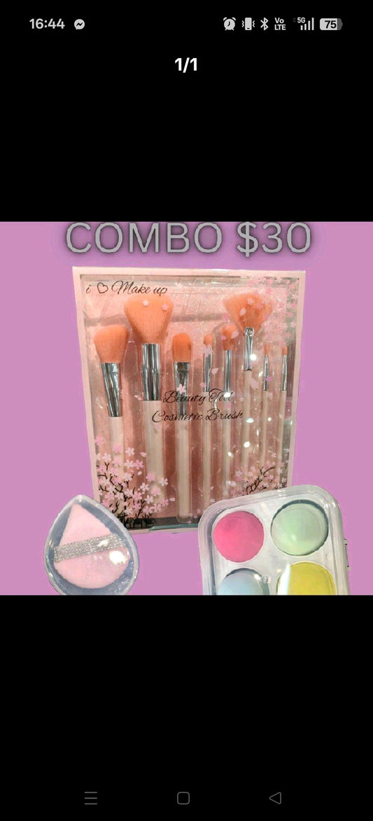 COMBO MAKEUP TOOLS (8pc makeup brush, 4pcs sponge blender & sequin triangle powder puff)